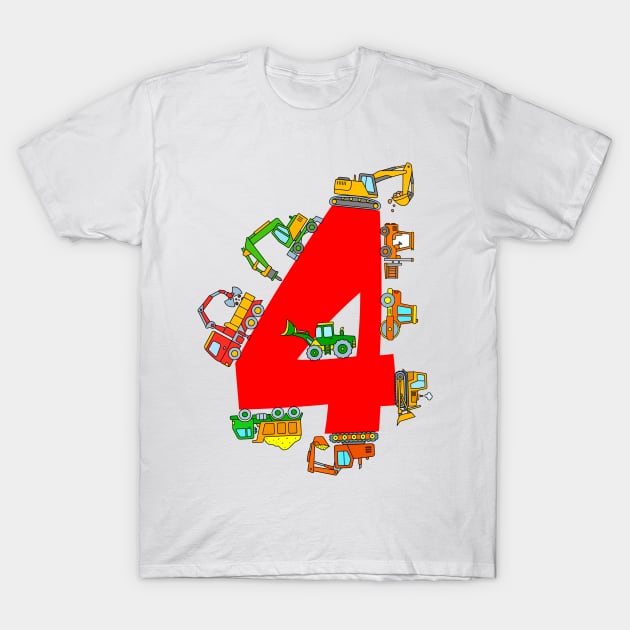 Construction Truck Design 4 Year Birthday Boys Kids T-Shirt by samshirts